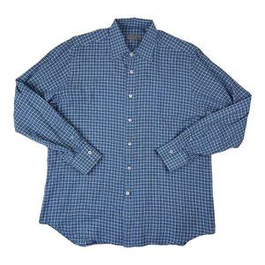 Canali 1934 Blue & White Check L/S Cotton Button Up Mens Size XL